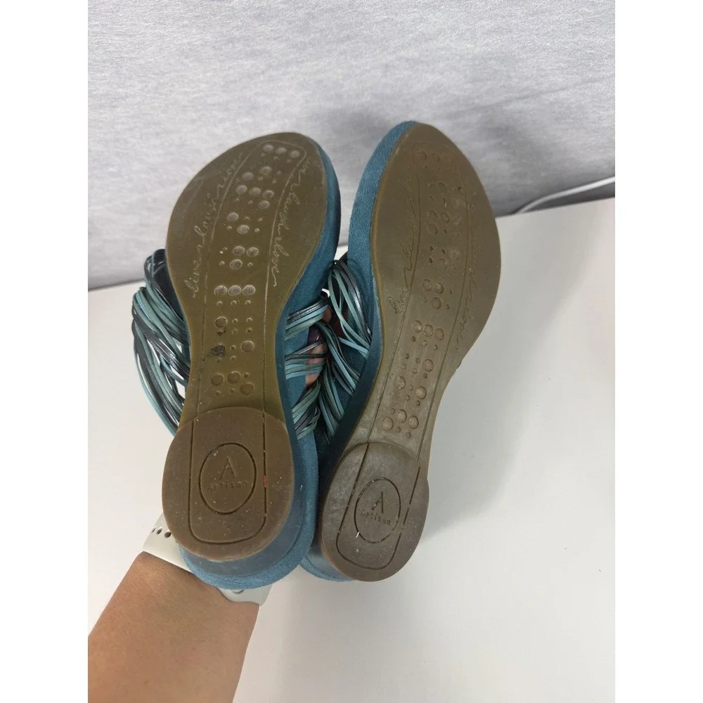 Clarks Artisan Teal Suede Thong Sandals Women Size 7 Boho Slide‎